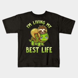 Cute Sloth & Turtle I'm Living My Best Life Kids T-Shirt